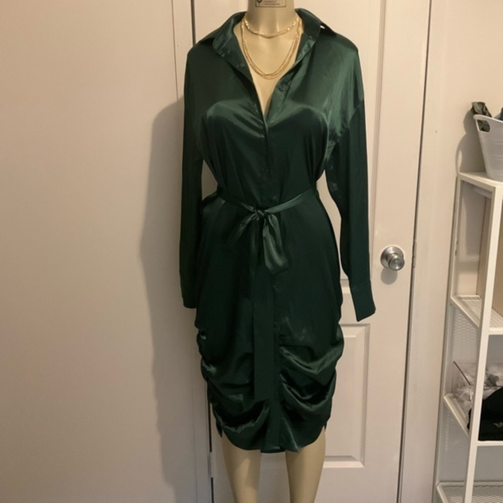 Green Belted Shirt Dress
